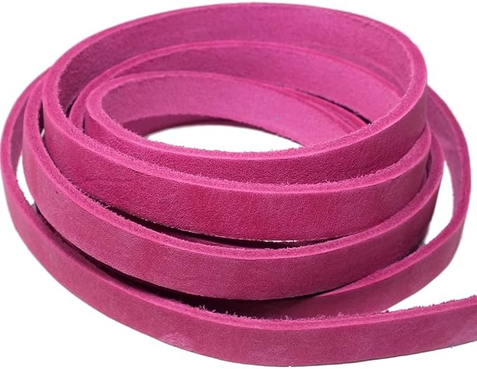 TOFL 3/8" Wide Flat Leather Cord – 72" (6 Feet) Long × 1/8" Thick (7-8oz) | Real Cowhide Leather Strips for Crafts | Pink