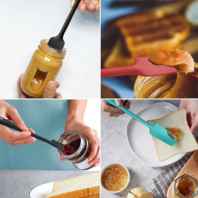 2-Pack Vovoly Silicone Jar Spatula, Long Handle Jar Spatulas, High Heat Resistant Small Rubber Spatula, Seamless Design, Stainless Steel Core, BPA Free, Teal