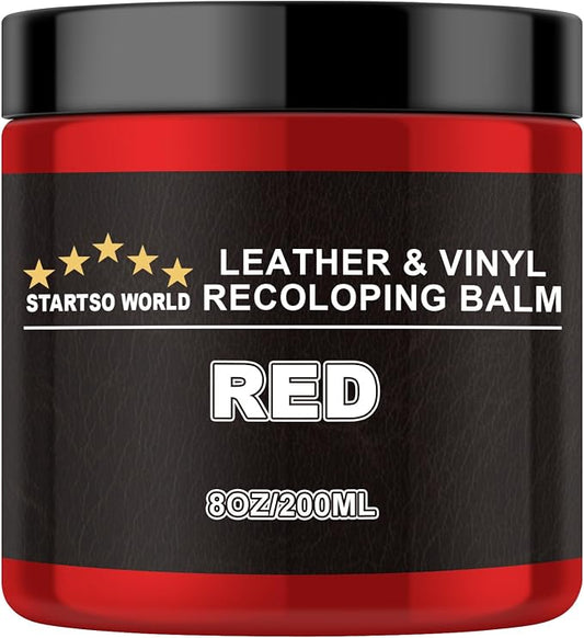 STARTSO WORLD Leather Recoloring Balm, Red Leather Repair Kit for Furniture, Leather Dye, Leather Color Restorer for Couches, Leather Couch Paint | Repair, Restore & Renew Old, Faded Leather