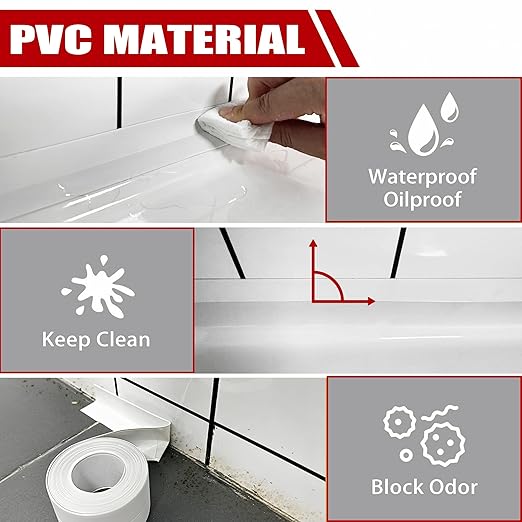Caulk Strip Tape for Bath Kitchen, White Narrow Self-Adhesive Decorative Sealing Tape, Used for Kitchen Sink Toilet Bathroom Bathtub Floor Wall Edge Protector 4pack