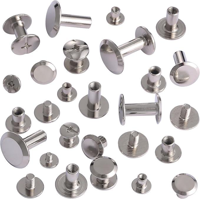 YORANYO 140 Sets Chicago Screws Leather Rivets Kit for Fabric Leather Crafting 6 Sizes Chicago Binding Screws for Decorate and Repair Belt Bag Shoes Purse Pet Collar Clothing Bookbinding (Silver)