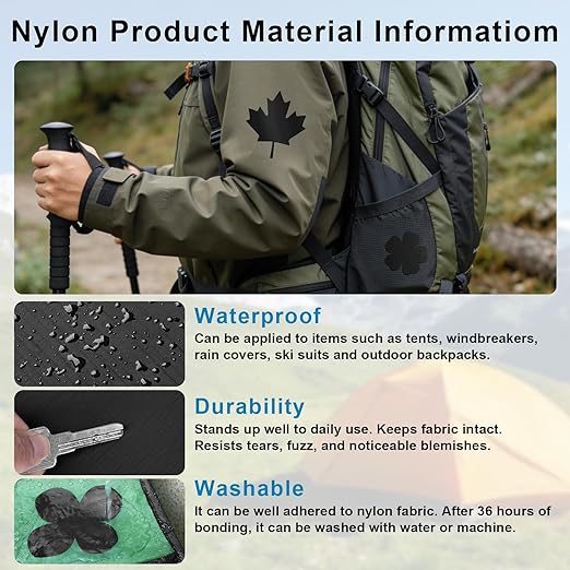 4" x 63" Nylon Patch Repair Kit, Quick Self-Adhesive Waterproof Fabric Patch, Versatile Gear Repair Tape for Down Jackets, Tents, Backpacks, Couch, Sleeping Bags (Black)