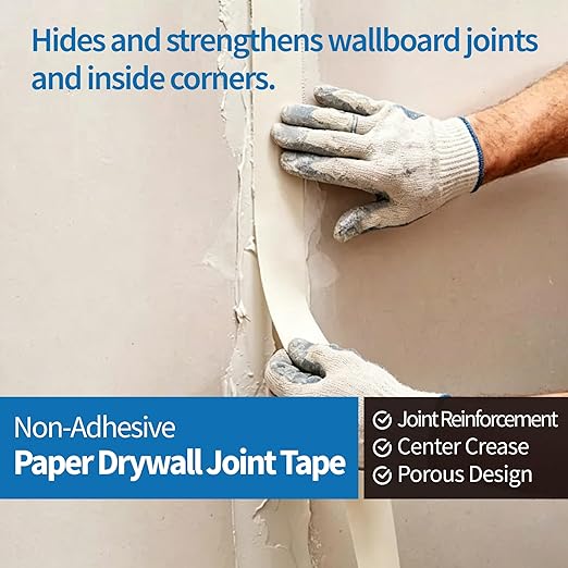 Paper Drywall Joint Tape, Non-Adhesive, 2 in x 99 ft, White – Cross-Fibered for Crack Resistance, Pre-Creased for Corners, Interior Use