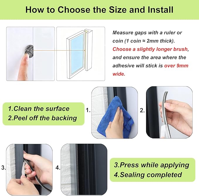 ZOMPAGO Brush Weather Stripping 0.2in(T) x 0.4in(W) x 33FT Grey Door Seal Strip for Door Frame, Sliding Glass Door Draft Stopper Window Soundproofing Bristle Door Sweep Weatherstripping