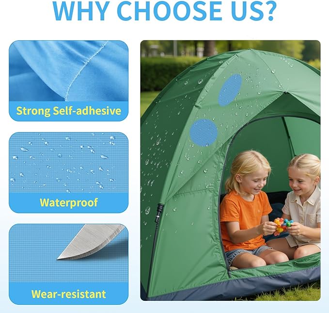 Waterproof Self-Adhesive Nylon Patches for Tent Repair Kit, 24pcs Outdoor Gear Tenacious Repair Tape, Fabric Patches for Clothes, Down Puffer Jacket, Tent, Sleeping Bag, Backpack, Sky Blue
