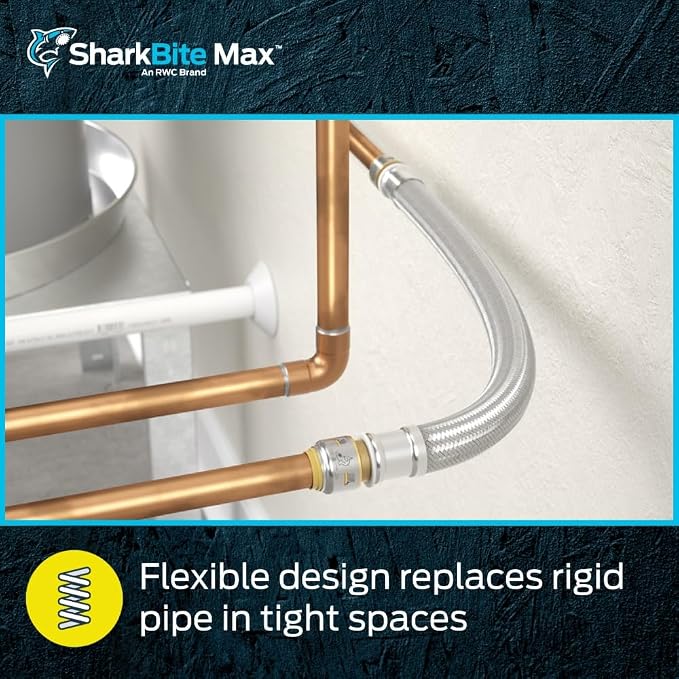 SharkBite Max 3/4 Inch x 3/4 Inch x 18 In. Braided Flexible Repair Coupling Hose, Push-to-Connect Brass Plumbing Fitting, UR3016FX18