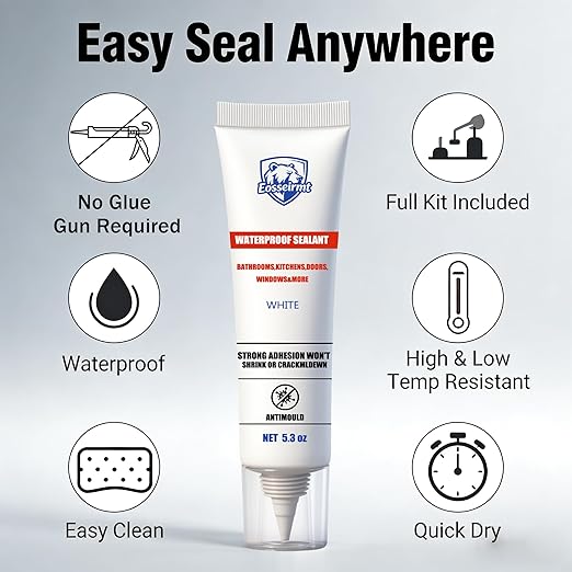 2 Pack White Silicone Caulk – Tub Caulk Waterproof Sealant, Paintable Bathtub Caulk for Bathroom Shower, 5.3 oz Each with Applicator Tools, Bathtub Silicone Caulk for Sink Toilet and Kitchen