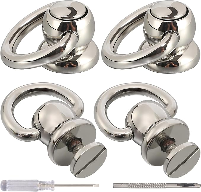 Notgia 4Pcs D Rings for Brass Rivets, Leather Rotatable Strap Hardware, Ball Button Studs, Chicago Screws - Handbag Purse Repair, Dog Collar, Leather Crafts (Silver)