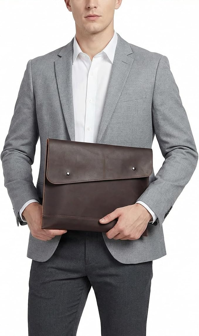 Vintage pu Leather 13" Certificate File Laptop Sleeve Case Business Clutch Envelope Bag Office Documents Folder (LHG22 Dark Brown)