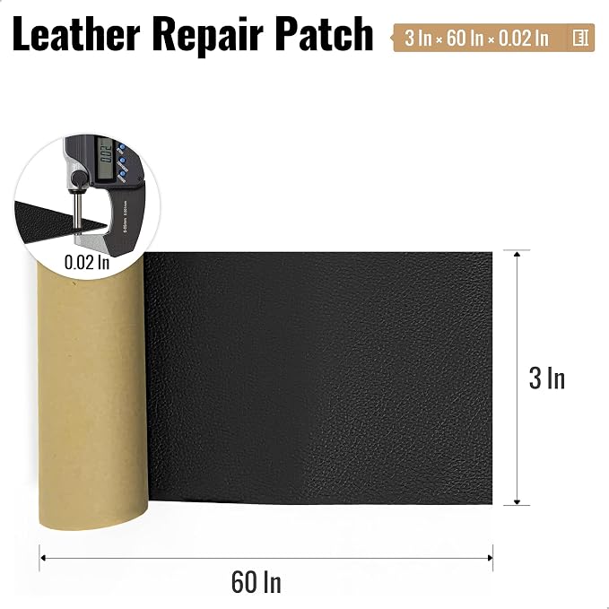 MOJOTORY Leather Repair Patch, Black, 3 x 60 Inches | Soft Touch Leather Repair Tape, Invisible Repair, Large Size, Vinyl Repair Patch for Furniture Couch Sofa Office Chair Seat