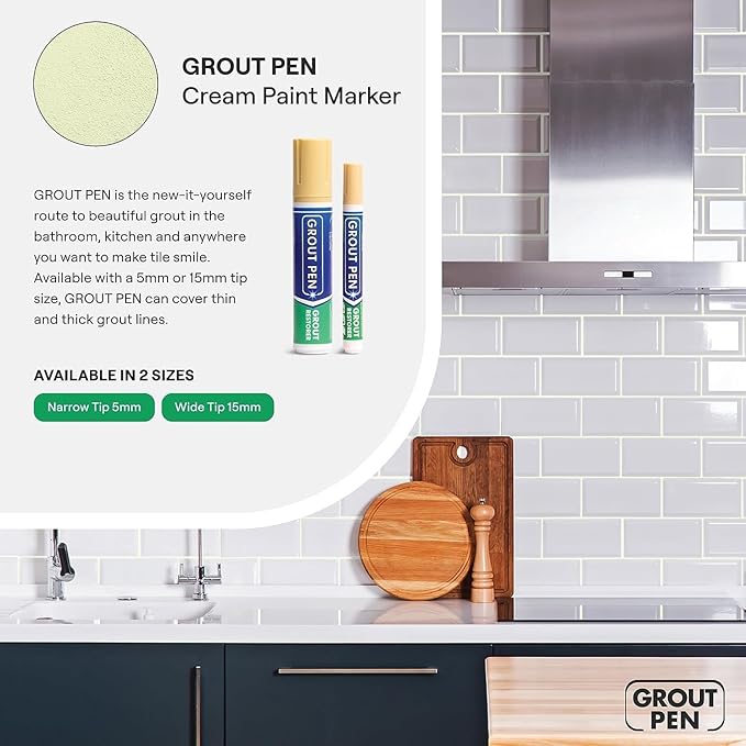 Grout Pen Cream Tile Paint Marker: Waterproof Grout Paint Pen, Tile Grout Colorant and Sealer Pen for Bathroom, Shower, Kitchen, More - Cream, Narrow 5mm Tip (7mL)