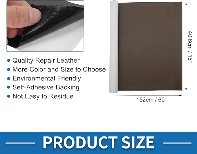Self Adhesive Leather Repair Patch Strong Stickiness 60"x16" Leather Repair Tape PU Leather Coffee 1 Pcs
