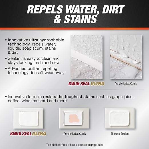 Kwik Seal Ultra Advanced Kitchen and Bath Siliconized Sealant, White, 5.5 Oz (7079818914)