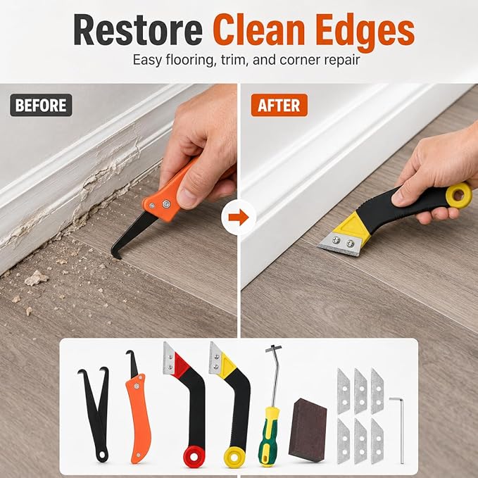 Grout Removal Tool Kit, 2 Saws with 6 Replacement Blades, Hand Grout Saw and 2 Cleaning Blades for Tile Gap Cleaning and Repair