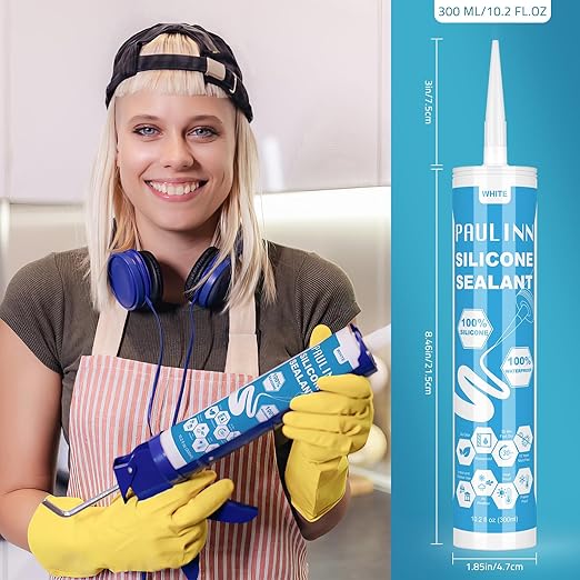 PAULINN 4 Pack White Silicone Caulk Waterproof 100% Silicone Caulk for Kitchen & Bathroom