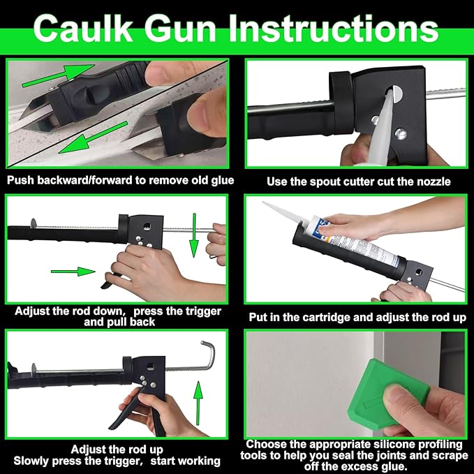 Caulking Gun Kit – 10oz Silicone Caulk Gun No Drip with Caulk Remover and 3 Silicone Finishing Tools for DIY Home Sealing & Repair – Gift Box Included