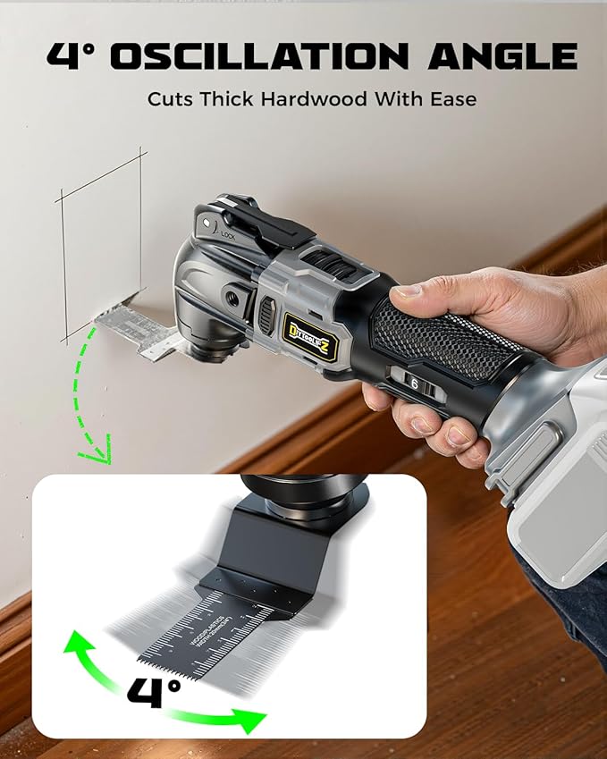 Cordless Oscillating Tool for Dewalt 20V Battery, 6 Variable Speed Brushless-Motor Tool, Oscillating Multi Tool Kit for Cutting Wood Drywall Nails Remove Grout & Sanding(Battery Not Included)