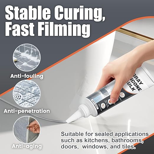 Gray Silicone Caulk, Waterproof Silicone Sealant, Weather Resistant & Flexible for Kitchen and Bath, Shower, Tub, Window, Shrink & Crack Proof Indoor & Outdoor Use Caulk, 150g