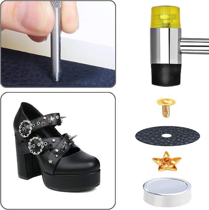 YORANYO 200 Set Mixed Size Leather Rivets Kit for Star Studs, Clothing, Fabric, Gold Color, Crafting, Repair & Decorate Jackets, Shoes, Bags, Belts, Purse