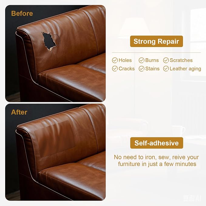 IANZE 2Pcs Leather Repair Patch, Self Adhesive Leather Repair Patch for Car Seats, Couches, Furniture, Sofa, Handbags, Office Chair (Light Tan)