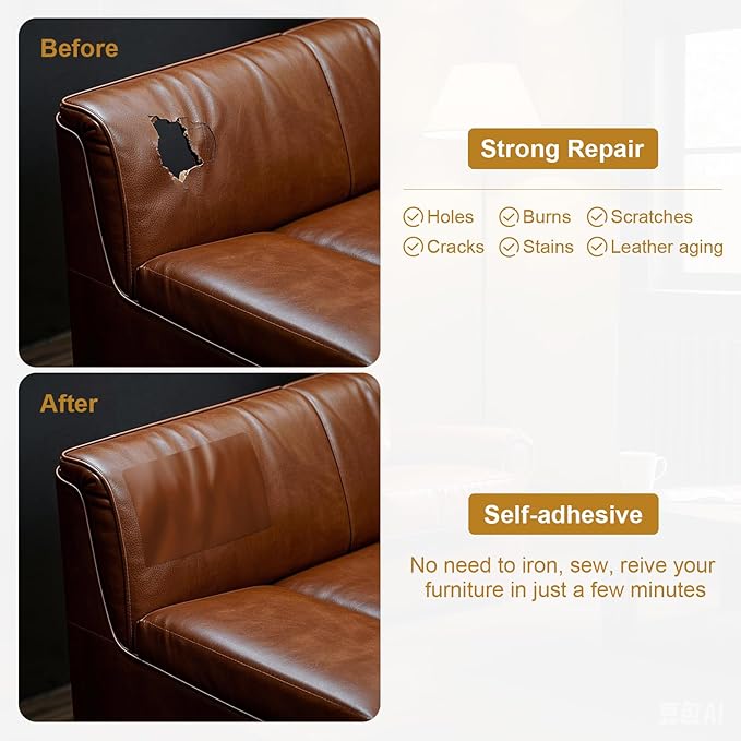 IANZE 2Pcs Leather Repair Patch, Self Adhesive Leather Repair Patch for Car Seats, Couches, Furniture, Sofa, Handbags, Office Chair (Brown)