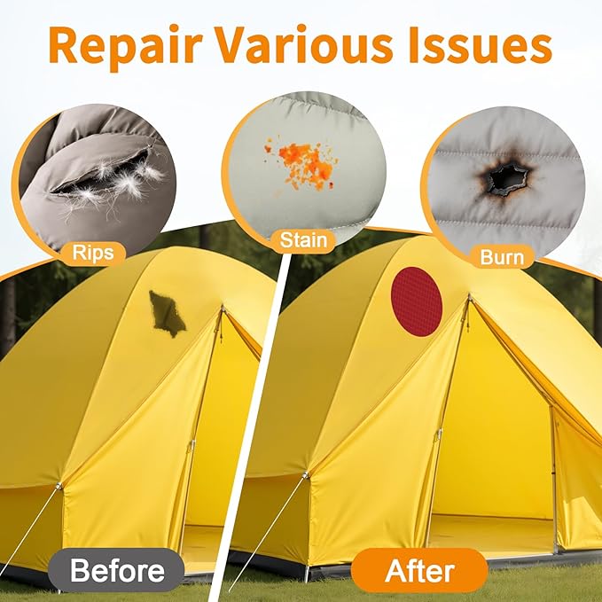 Waterproof Self-Adhesive Fabric Repair Tape - Tent Repair Kit,4pcs Nylon Fabric Patches for Jacket, Clothes, Puffer Down Jacket,Sleeping Bag, Outdoor Gear Tenacious Repairs Tape, Red