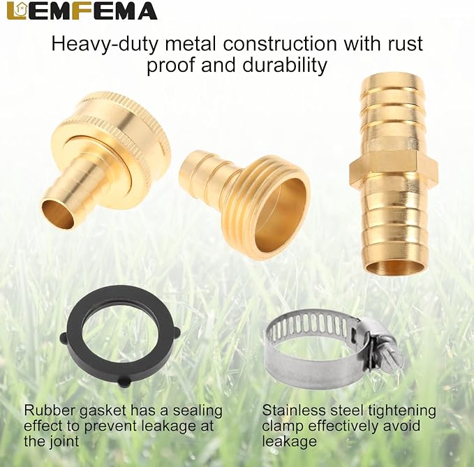 4 Sets 1/2 Inch Solid Brass Garden Hose Connector Repair Kit,Water Hose Mender Female Male Hose Coupling with Stainless Steel Clamp, Tape and Rubber Gasket