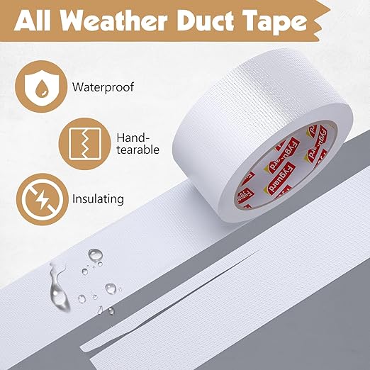 3 Pack White Duct Tape 1.89In × 132Yd Total Heavy Duty Waterproof Tape, 8.26Mil Adhesive Repair Duct Tape for Indoor Outdoor Repair Fixation Reinforcement