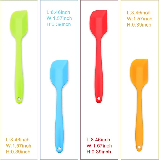 4‑Piece Silicone Spatulas Set Heat Resistant 600°F Seamless Steel‑Core Rubber Spatulas for Nonstick Cookware ALLWIN HOUSEWARE Uniform Length Kitchen Spatulas for Cooking & Baking, Small, Multi-colored