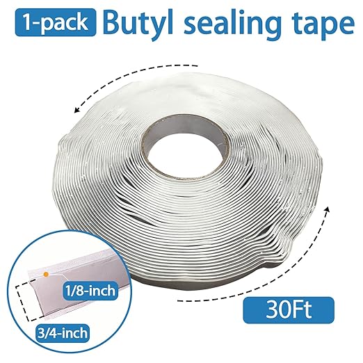 1-Pack Grey Butyl Putty Tape 1/8-Inch x 3/4-Inch x 30-Foot for RV Repair,Boat Sealing ,EDPM Rubber Roof Patching ,Window Repair, Vent Sealing and Home Repair