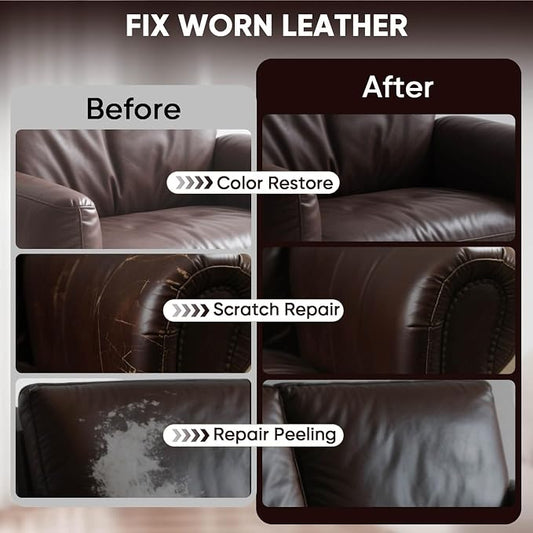 Leather Recoloring Balm - Scratch Repair & Color Restore Kit for Faded Leather, Leather Couch & Car Seats - 12OZ Leather Restorer Balm for Furniture, Auto Interior, Vinyl, Accessories (Dark Brown)