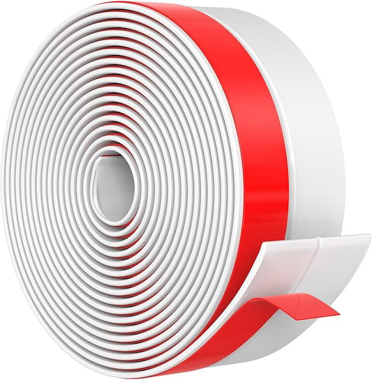 【2026 New Upgrade】 Wide Silicone Weather Stripping Door Seal with Strong Adhesive 1" x 25 ft, Draft Stopper Tape for Door Frame, Side and Bottom Gaps Strip for Glass Shower, White