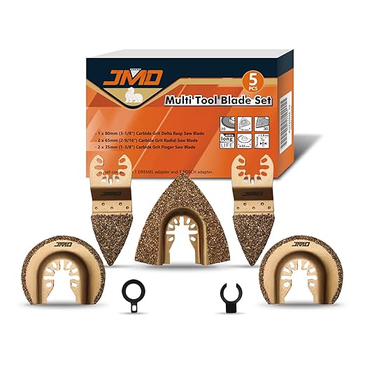 JMD 5-Pack Carbide Oscillating Tool Blades for Grout Removal Tool, Multitool Oscillating Saw Blades for Tile Cutting, Compatible with DeWalt Milwaukee Dremel etc