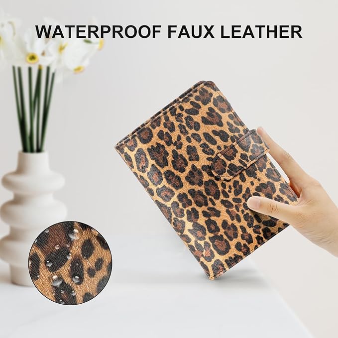 Convend A6/A5 Refillable 6 Ring Faux Leather Budget Binder,Mini Notebook Binder Cover for A6 Filler Paper,Loose Leaf Personal Planner Cover with Magnetic Buckle Closure (Leopard)