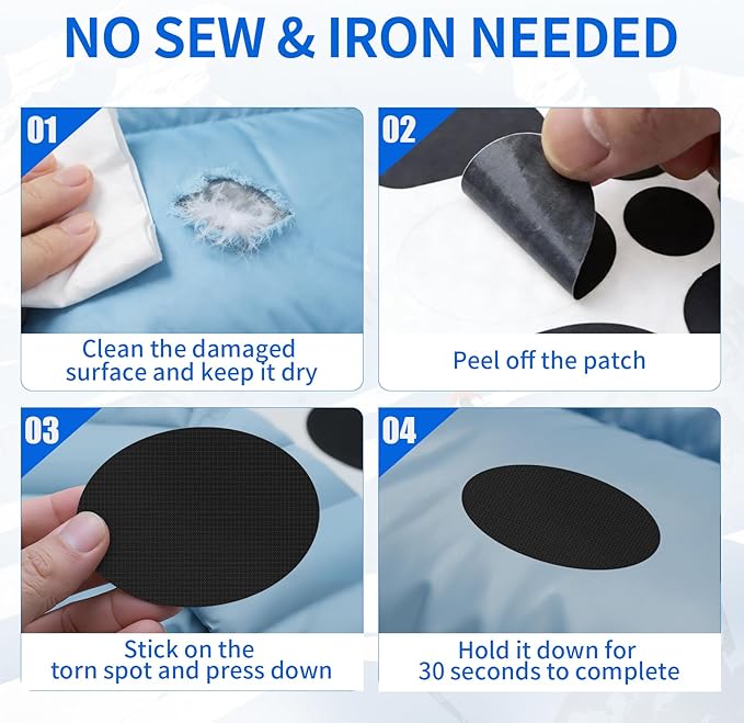 Waterproof Self-Adhesive Nylon Fabric Repair Tape - Tent Repair Kit,4pcs Fabric Patches for Jacket, Clothes, Puffer Down Jacket,Sleeping Bag, Outdoor Gear Tenacious Repairs Tape, Black