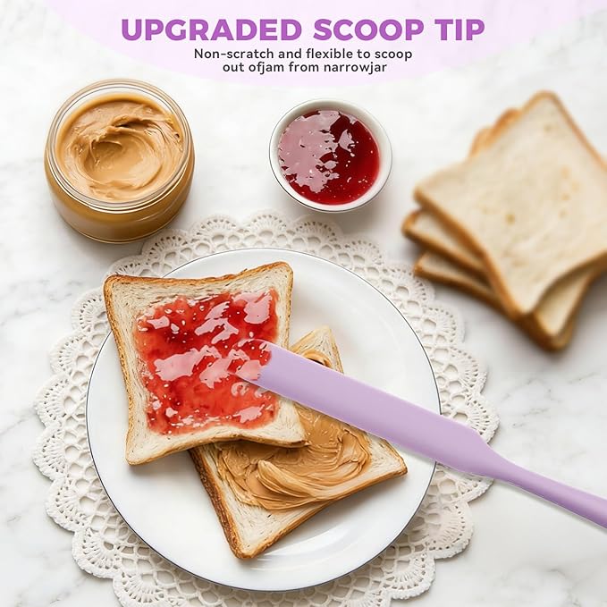 Silicone Jar Spatula Set of 5, Long Handle Skinny Spatula and Spurtle for Sourdough Starter, Flexible Jar Scraper for Peanut Butter, Jam, Icing, Cream with No Batter Left Behind (5)