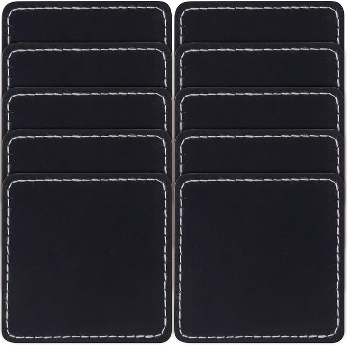 SmallCat 10 PCS Square Leather Patches for Hats, Iron on Blank Patches, Artificial Leather Patches for Laser Engraving, Repair Patches for DIY Sewing Crafts for Hats, Jackets, Jeans - Black