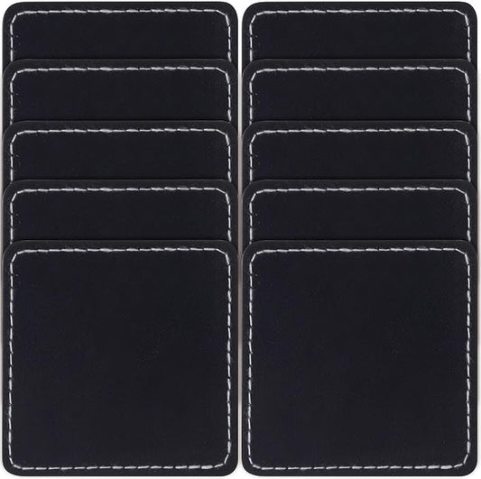 SmallCat 10 PCS Square Leather Patches for Hats, Iron on Blank Patches, Artificial Leather Patches for Laser Engraving, Repair Patches for DIY Sewing Crafts for Hats, Jackets, Jeans - Black