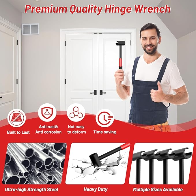 4 in 1 Door Hinge Adjustment Tool Upgraded,Hinge Gap Adjusting Wrench,Door Repair Kit for Residential and Commercial,Hinge Wrench Bender Set with Rubber Grip,Cabinet Alignment Fits 14mm-25mm Hinges