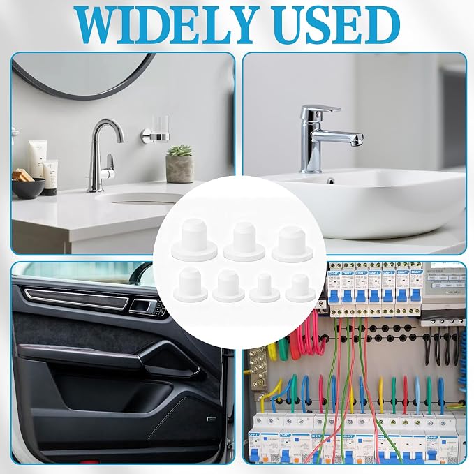 140Pcs White Rubber Plug Box, Round Hole Silicone Tool Various Sizes Rubber Plugs Round Holes, T-Type Flexible Stopper Sealing Covers for Car Wiring Furniture