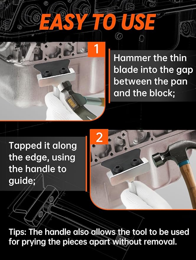 Oil Pan Separator Tool with Replacement Blade, Angled Handle Car Engine Gasket Remover, Auto Transmissions RTV Sealant Scraper, Universal Vehicles Maintenance and Repair Tool
