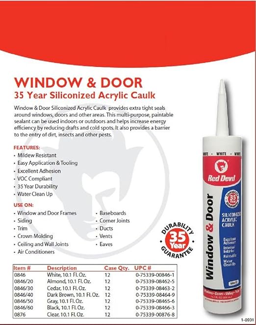 Red Devil 084640 Window & Door Silicon Acrylic Brown Caulk, 10.1 oz, Pack of 1, Made in USA