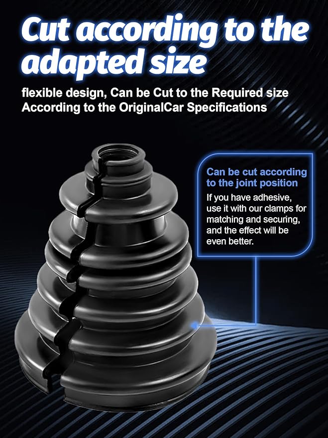 CVS18 CV Boot Split Constant Velocity Joint Gaiter Boot Replacement Kit, wear-Resistant CV Boot, Fits Shaft Size 22mm-28mm, 128mm Height, Includes 2 Stainless Steel CV Boot Clamp, Black