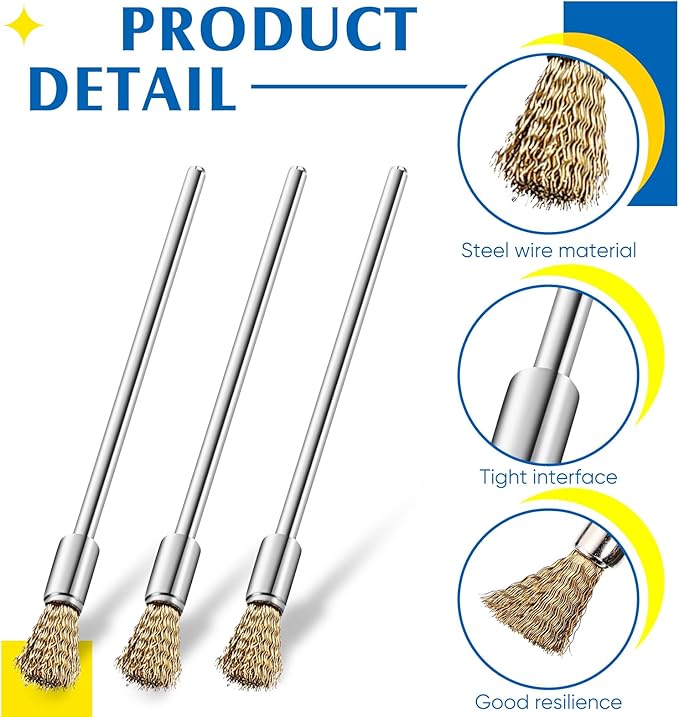 Lounsweer 10 Pcs Wire Brush Extended Cleaning End Brushes Pen Wire Scrub 3 mm Mandrel Rust Paint Removal Bits Polishing Rotary Tool Accessories, 6 mm End Scrub(Copper)