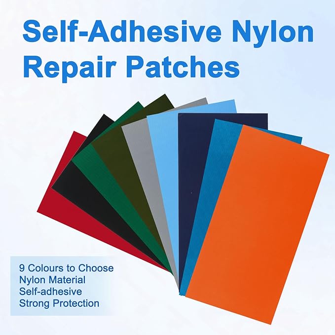 Self-Adhesive Nylon Patches Tent Repair Kit – Outdoor Gear Tenacious Repair Tape, Waterproof Fabric Patches for Clothes, Tent, Down Jacket, Backpack (8pcs, Light Blue