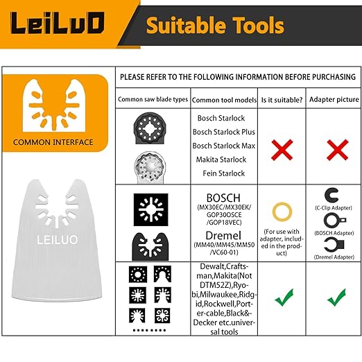 LEILUO Oscillating Tool Scraper Blade Set 10 PCS – 8 Rigid & 2 Ultra Flexible Blades for Removing Paint Caulk Adhesive Compatible with DeWalt Makita Milwaukee Dremel and More