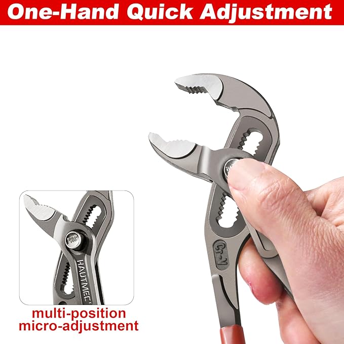 HAUTMEC 10-Inch Water Pump Pliers, Fast Adjustable Tongue and Groove Joint Pliers, V-Jaw with Comfort Grips, Rust-Proof CRV Steel Construction for Plumbing, Home Repair, and Pipe Fittings HT0367-PL
