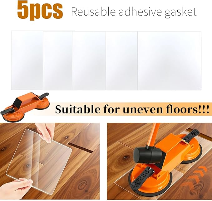 Floor Gap Fixer Tool 2026 New Heavy Duty Floor Gap Repair Tool with Enhanced Suction Cup & Mallet and 5pcs Sticky Pads for Laminate Vinyl Wood Tile Flooring (Orange)