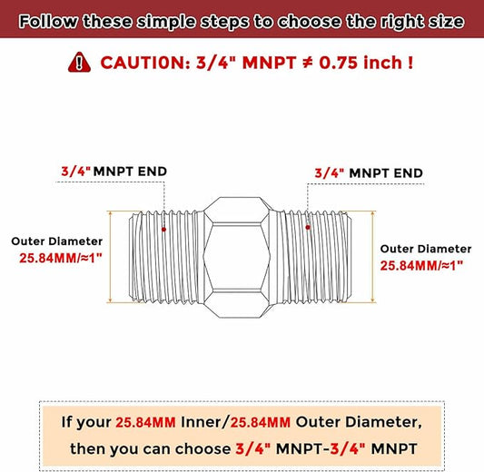 Pack of 4, 3/4" MNPT To 3/4" MNPT Solid Brass Hex Nipple Hose Connectors W/Sealing Tapes, Male Pipe Adapter for Pipe Leak Repair, Bathroom Remodeling, Tool Extension, Compression
