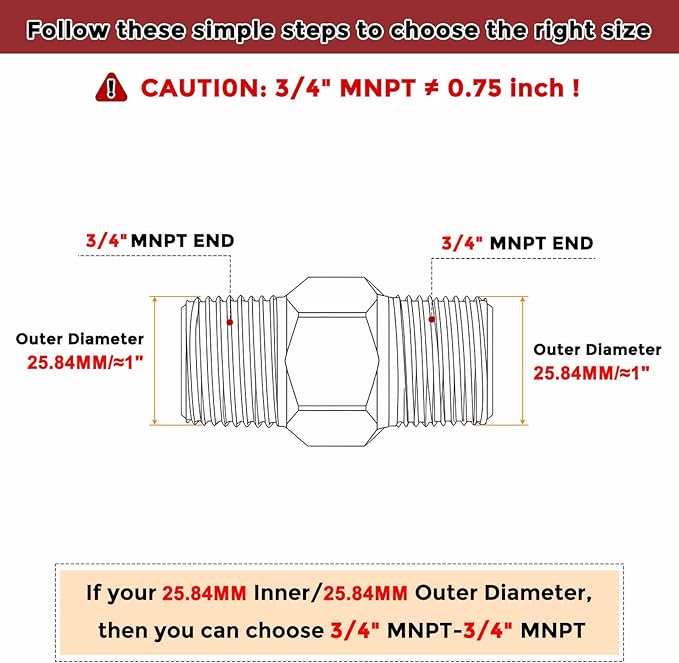 Pack of 3, 3/4" MNPT To 3/4" MNPT Solid Brass Hex Nipple Hose Connectors, Male Pipe Adapter for Pipe Leak Repair, Bathroom Remodeling, Tool Extension, Compression